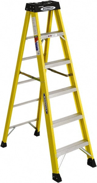 Werner 6106 5 Step Fiberglass Foldable Step Ladder Type IA 300 lb Capacity 6' Height
