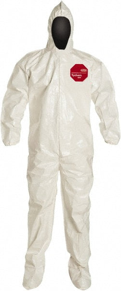 Dupont SL122BWHLG001200 Disposable Coveralls Chemical & Bloodborne Pathogen Protection, Size Large, 3.6000 oz, Tychem 4000, Stormflaps & Zipper Closure