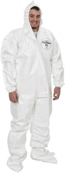 Dupont SL122BWH2X001200 Disposable Coveralls Chemical & Bloodborne Pathogen Protection, Size 2X-Large, 3.6000 oz, Tychem 4000, Stormflaps & Zipper Closure