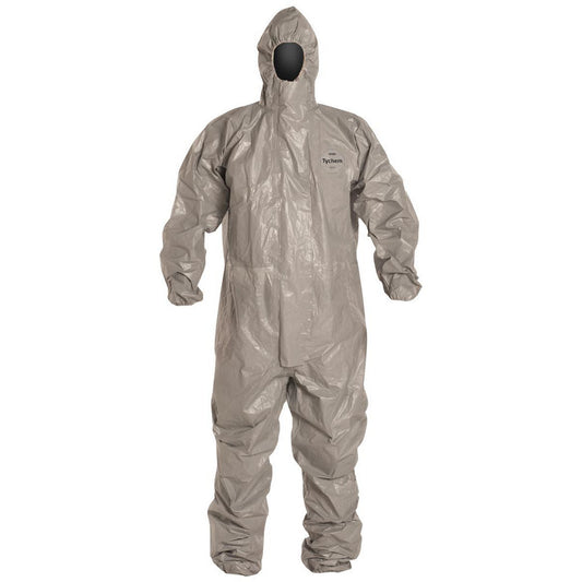 Dupont TF145TGYLG000600 Disposable Coveralls Chemical, Liquid & Splash Protection, Size Large, 3.5000 oz, Tychem 6000, Storm Flap w/Double Zipper Closure