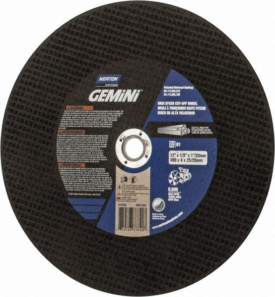 Norton 66252837840 Cut-Off Wheel 12" Dia, 1/8" Thick, 1" Hole, Aluminum Oxide