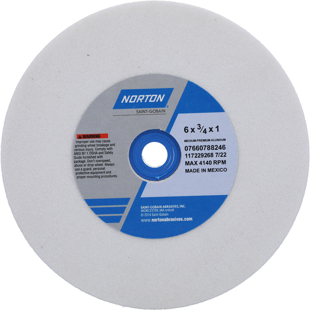 Norton 07660788246 Bench & Pedestal Grinding Wheel 6" Dia, 3/4" Thick, 1" Hole Dia, Aluminum Oxide