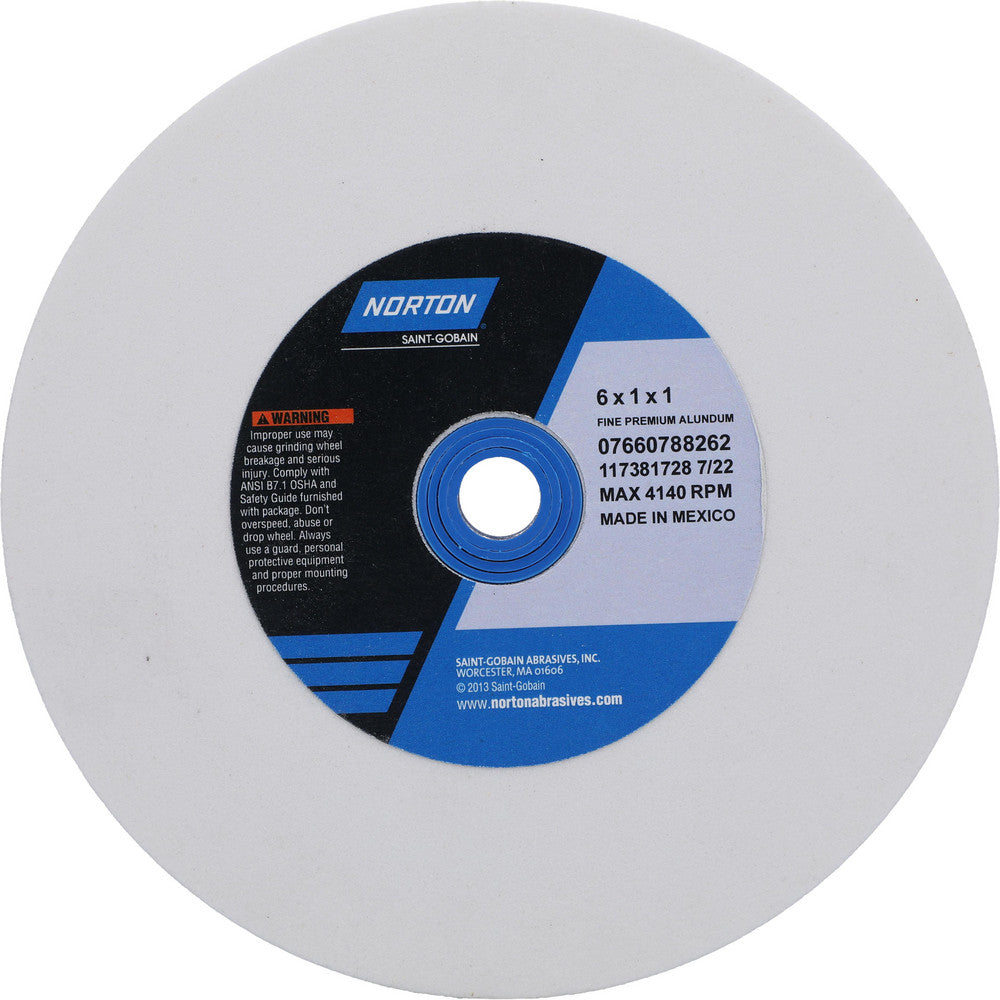 Norton 07660788262 Bench & Pedestal Grinding Wheel 6" Dia, 1" Thick, 1" Hole Dia, Aluminum Oxide