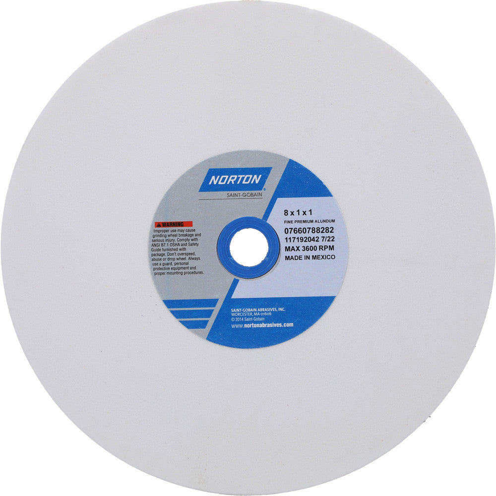 Norton 07660788282 Bench & Pedestal Grinding Wheel 8" Dia, 1" Thick, 1" Hole Dia, Aluminum Oxide