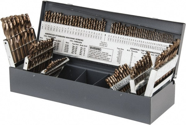 Hertel 607CX Drill Bit Set Screw Machine Length Drill Bits, 115 Pc, 0.04" Drill Bit Sizes135 &deg, Cobalt