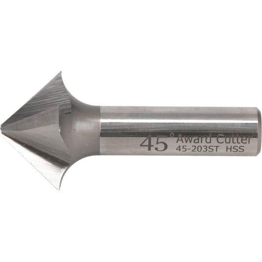 AWARD CUTTER CO., INC. 45-203ST Tapered End Mill 45 deg Angle per Side, 1/8" Small Dia, 3/4" LOC, 4 Flute, High Speed Steel, Square End