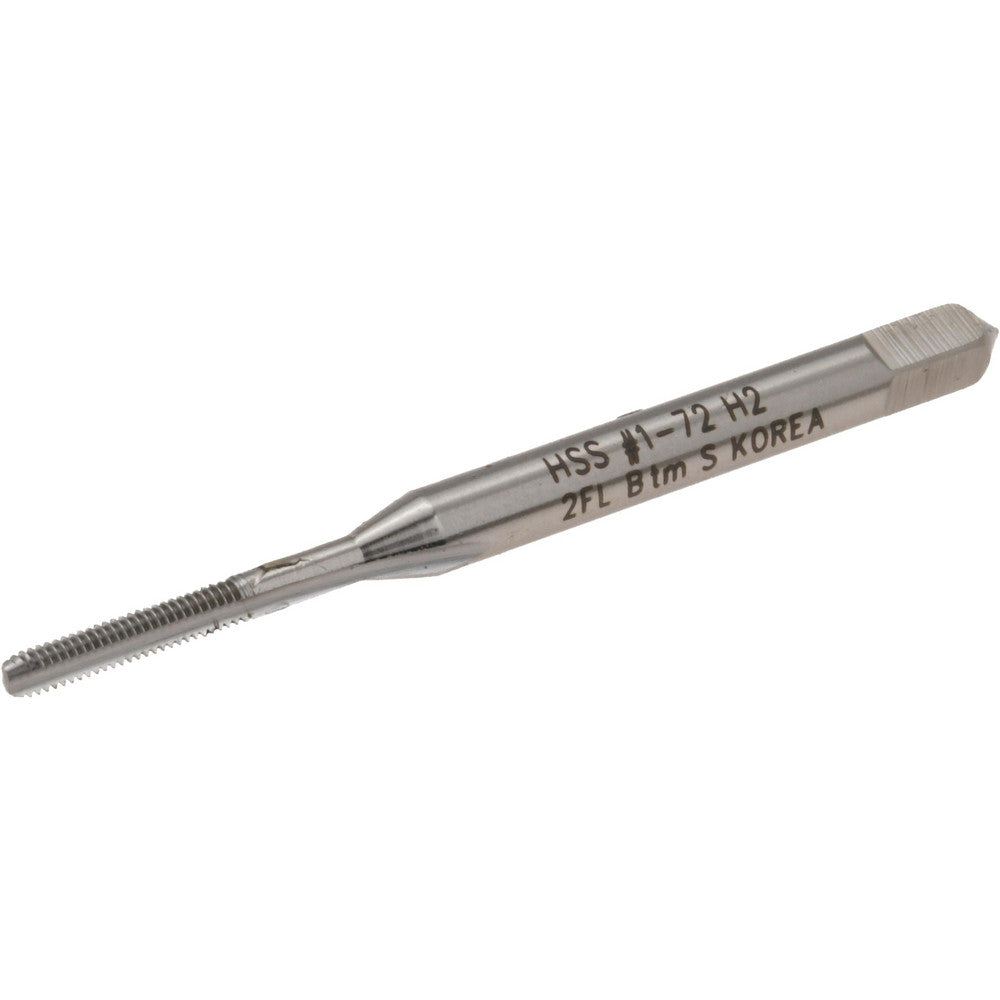 Hertel K008025AS Straight Flute Tap #1-72 UNF, 2 Flute, Bottoming Chamfer, 2B Class of Fit, High-Speed Steel, Bright/Uncoated Finish