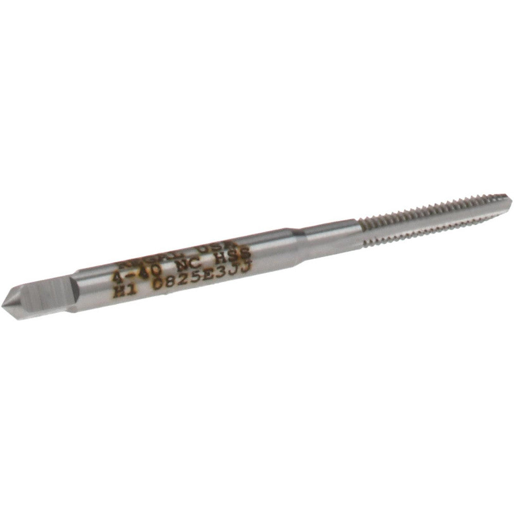 Hertel K008080AS Straight Flute Tap #4-40 UNC, 3 Flute, Plug Chamfer, High-Speed Steel, Bright/Uncoated Finish