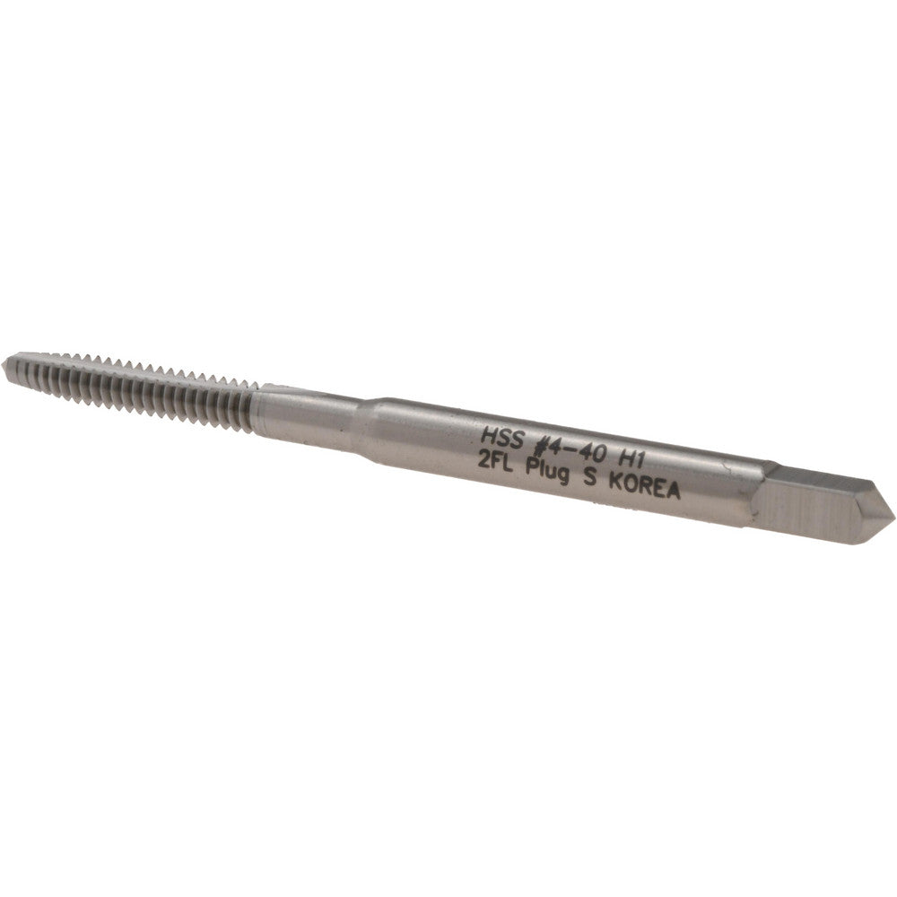 Hertel K008081AS Straight Flute Tap #4-40 UNC, 2 Flute, Plug Chamfer, High-Speed Steel, Bright/Uncoated Finish