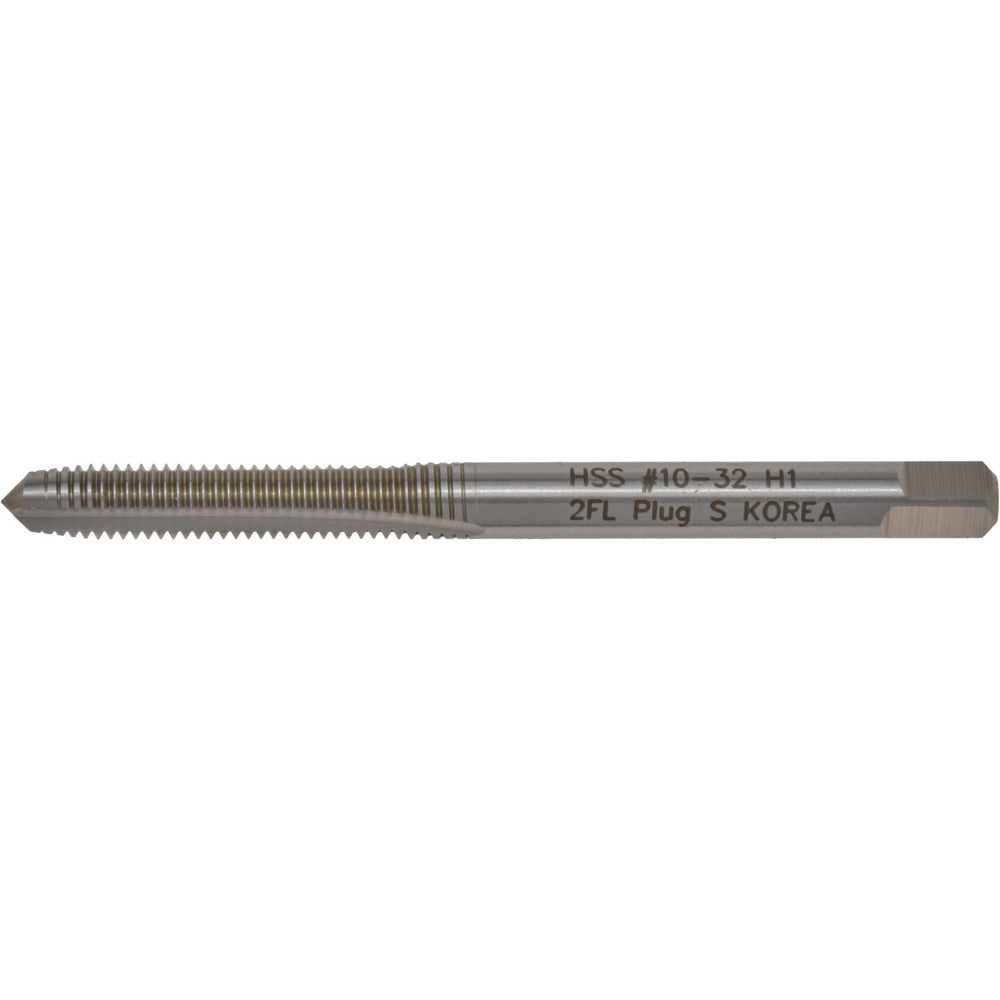 Hertel K008259AS Straight Flute Tap #10-32 UNF, 2 Flute, Plug Chamfer, High-Speed Steel, Bright/Uncoated Finish