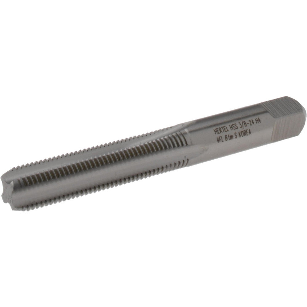 Hertel K008464AS Straight Flute Tap 3/8-24 UNF, 4 Flute, Bottoming Chamfer, 2B Class of Fit, High-Speed Steel, Bright/Uncoated Finish