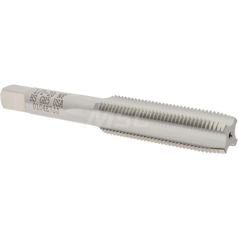 Hertel K008533AS Straight Flute Tap 1/2-20 UNF, 4 Flute, Plug Chamfer, 2B Class of Fit, High-Speed Steel, Bright/Uncoated Finish