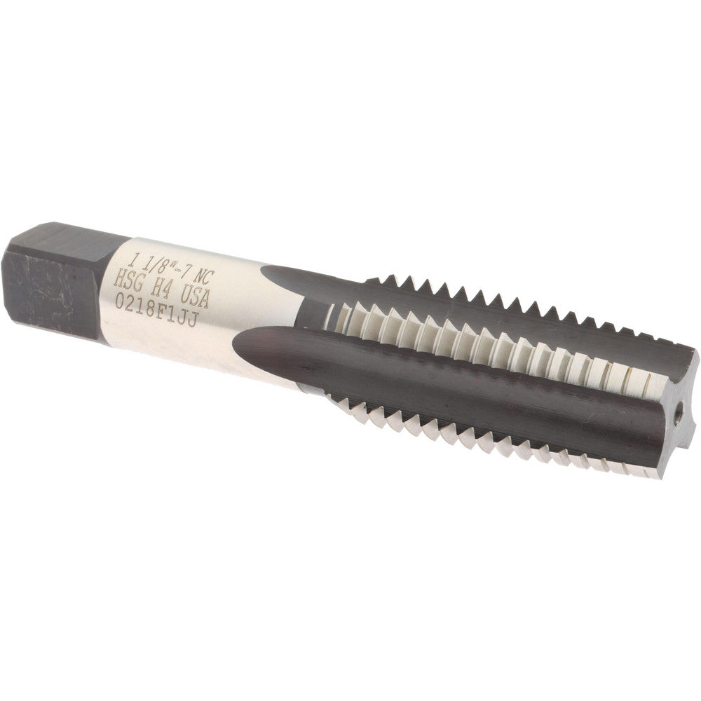 Hertel K008648AS Straight Flute Tap 1-1/8-7 UNC, 4 Flute, Taper Chamfer, 3B Class of Fit, High-Speed Steel, Bright/Uncoated Finish