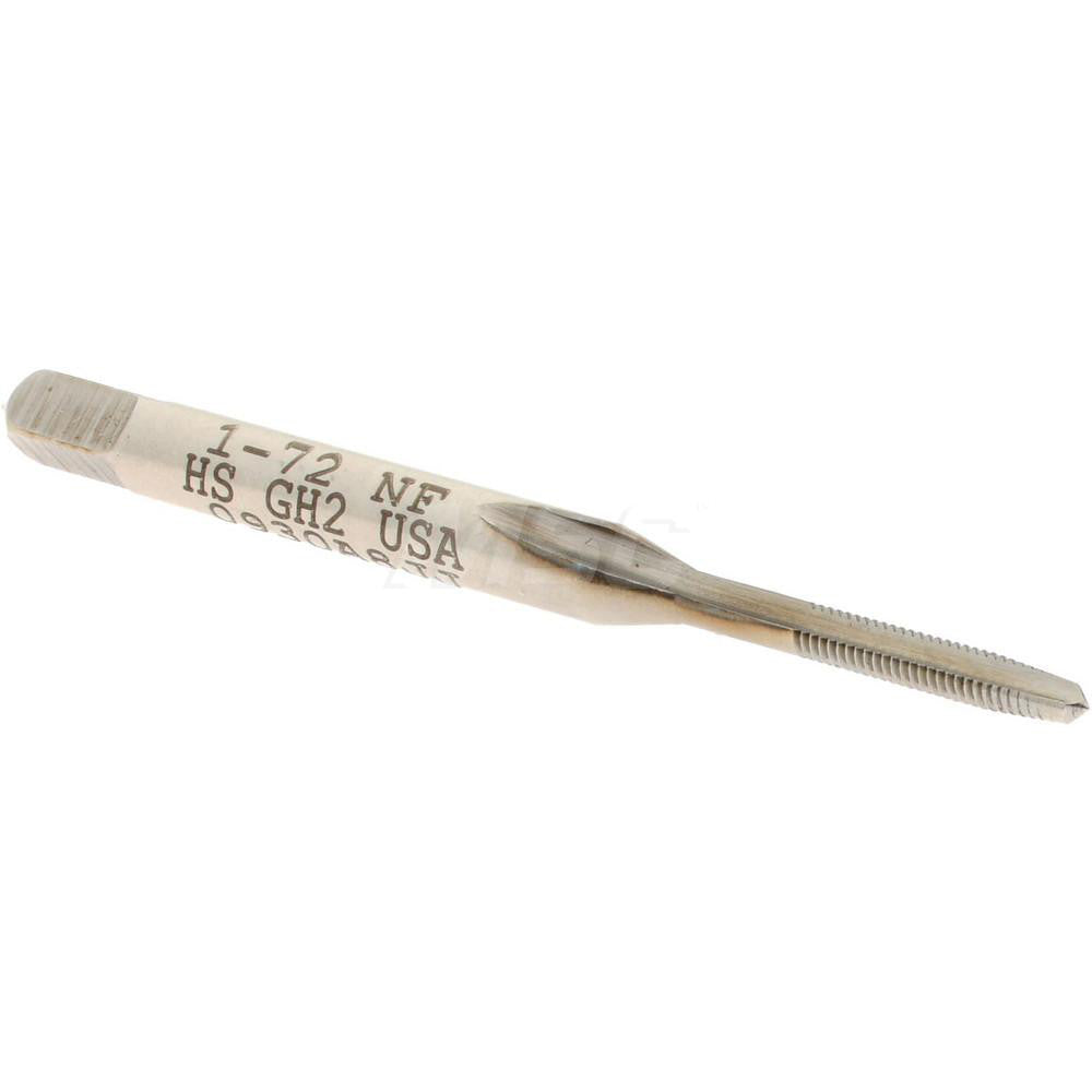 Hertel 008020AS Straight Flute Tap #1-72 UNF, 2 Flute, Taper Chamfer, 2B Class of Fit, High-Speed Steel, Bright/Uncoated Finish