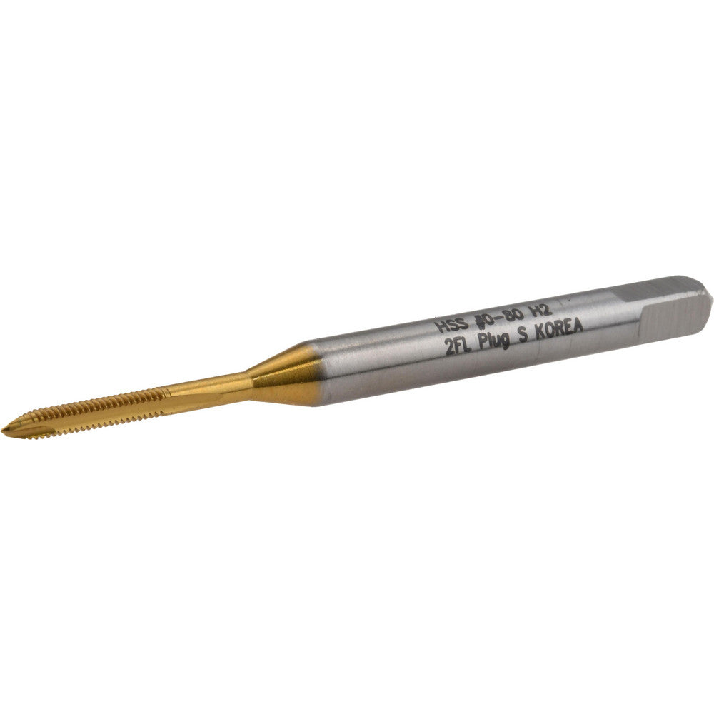 Hertel K008007AS25 Spiral Point Tap #0-80 UNF, 2 Flutes, Plug Chamfer, 2B Class of Fit, HSS, TiN Coated