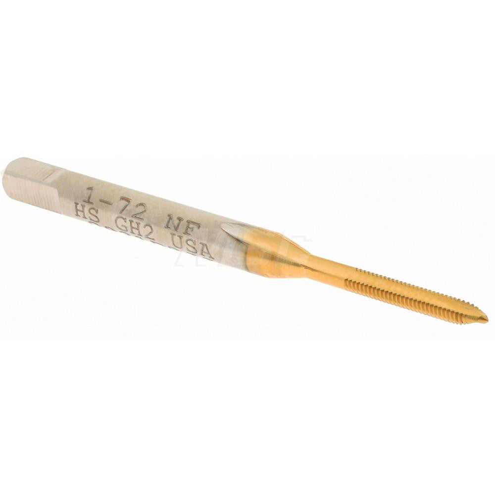 Hertel K008027AS25 Spiral Point Tap #1-72 UNF, 2 Flutes, Plug Chamfer, 2B Class of Fit, HSS, TiN Coated