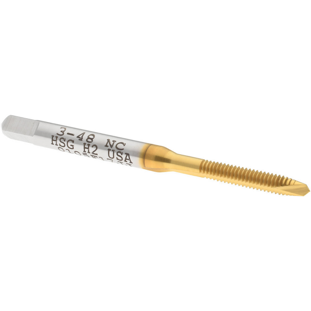 Hertel 008061AS25 Spiral Point Tap #3-48 UNC, 2 Flutes, Plug Chamfer, 2B Class of Fit, HSS, TiN Coated