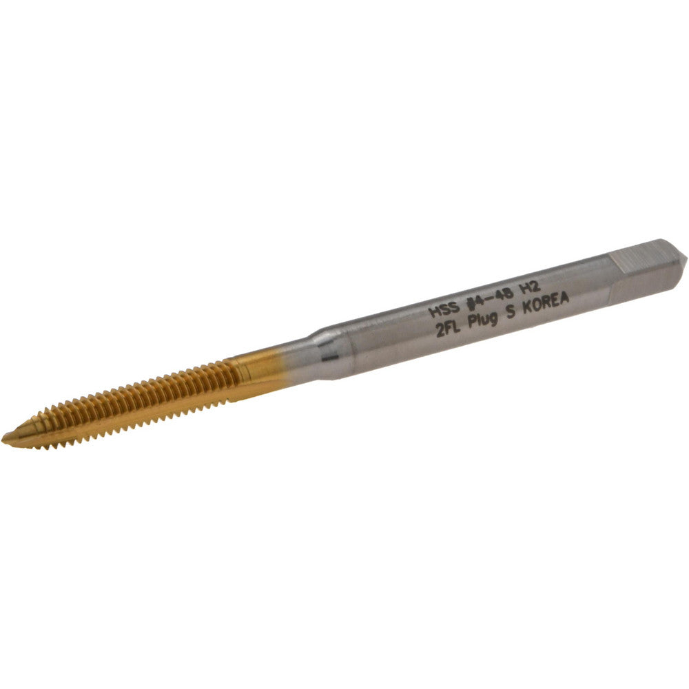 Hertel K008104AS25 Spiral Point Tap #4-48 UNF, 2 Flutes, Plug Chamfer, 2B Class of Fit, HSS, TiN Coated