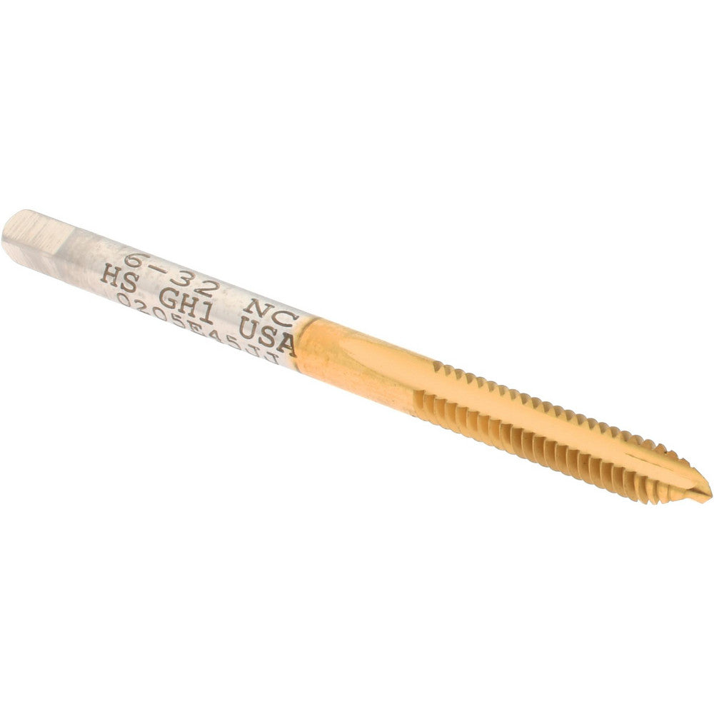 Hertel 008155AS25 Spiral Point Tap #6-32 UNC, 2 Flutes, Plug Chamfer, HSS, TiN Coated