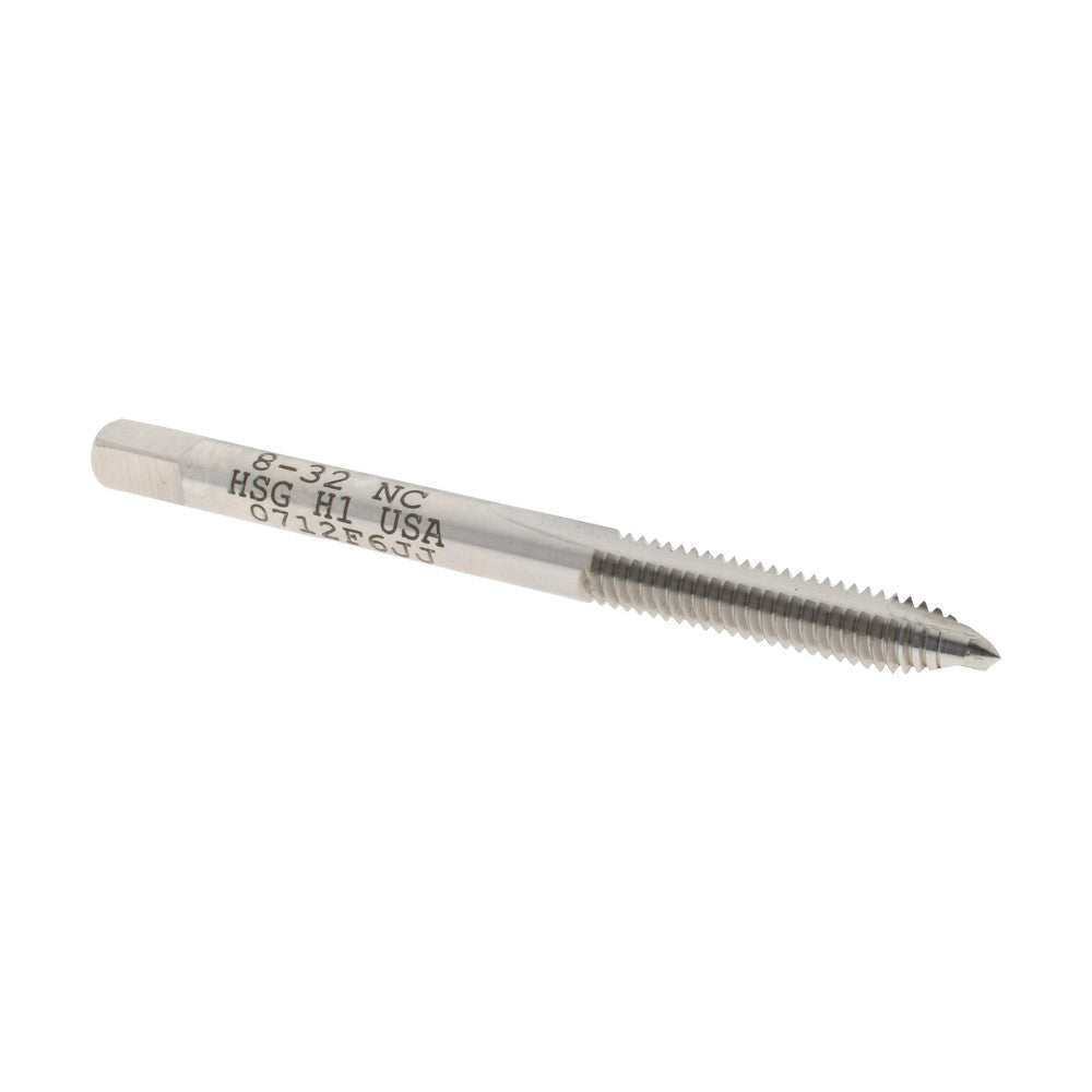 Hertel K008202AS Spiral Point Tap #8-32 UNC, 2 Flutes, Plug Chamfer, HSS, Bright/Uncoated Coated