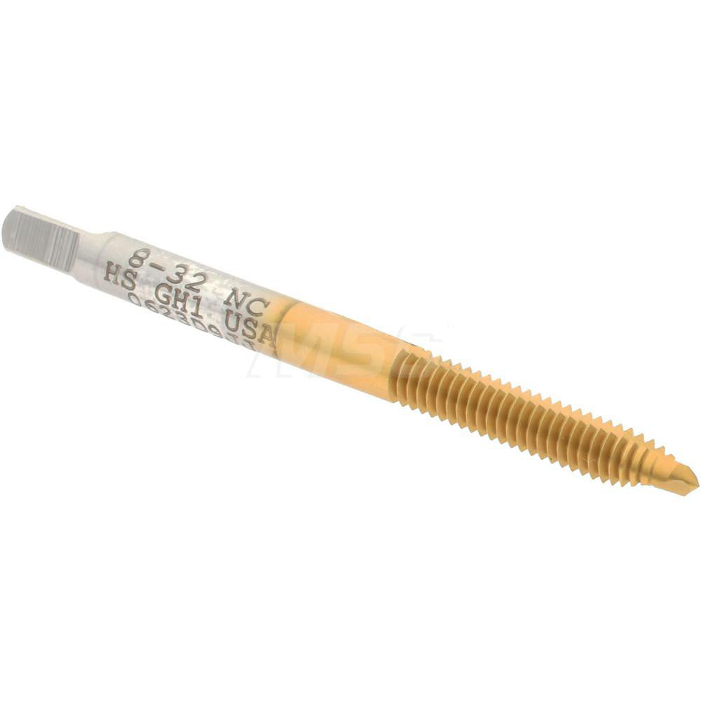 Hertel 008202AS25 Spiral Point Tap #8-32 UNC, 2 Flutes, Plug Chamfer, HSS, TiN Coated
