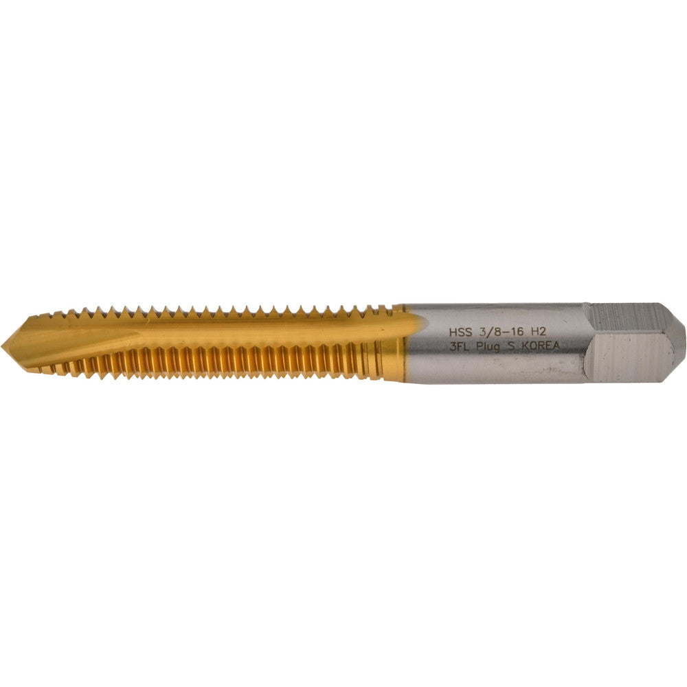 Hertel K008442AS25 Spiral Point Tap 3/8-16 UNC, 3 Flutes, Plug Chamfer, HSS, TiN Coated