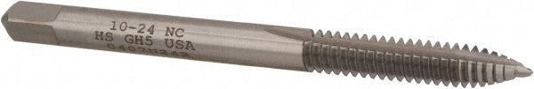 Hertel 011224AS Spiral Point Tap #10-24 UNC, 2 Flutes, Plug Chamfer, HSS, Bright/Uncoated Coated