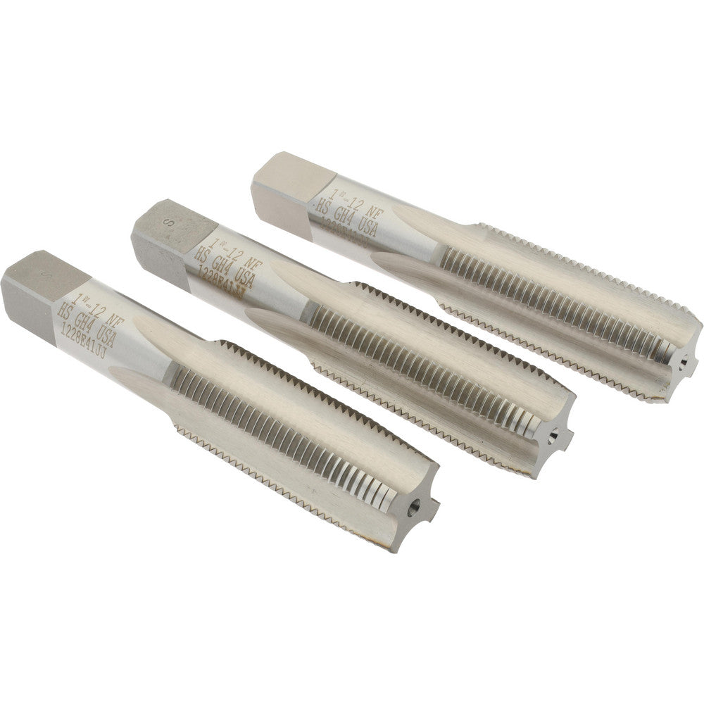 Hertel K008942AS Tap Set 1-12 UNF, 4 Flute, High Speed Steel, Bright Finish