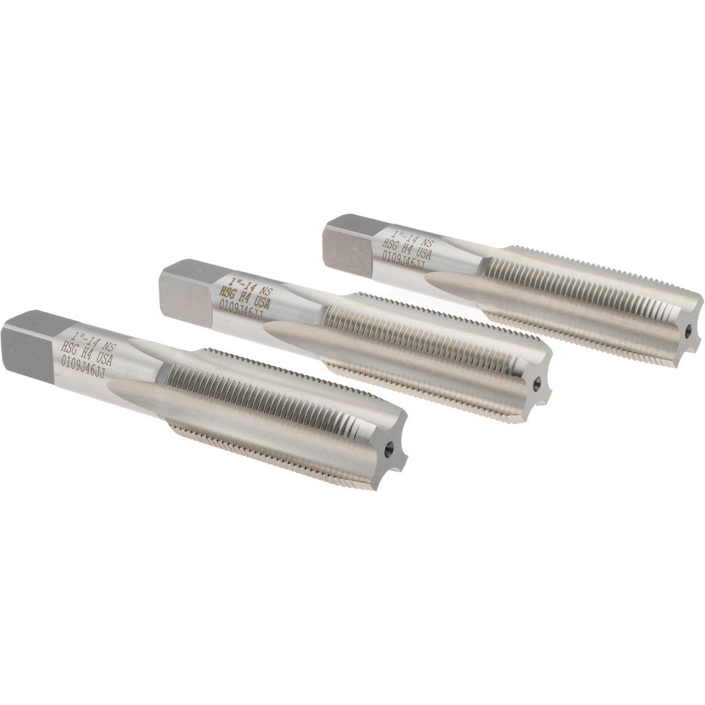 Hertel K008943AS Tap Set 1-14 UNS, 4 Flute, High Speed Steel, Bright Finish