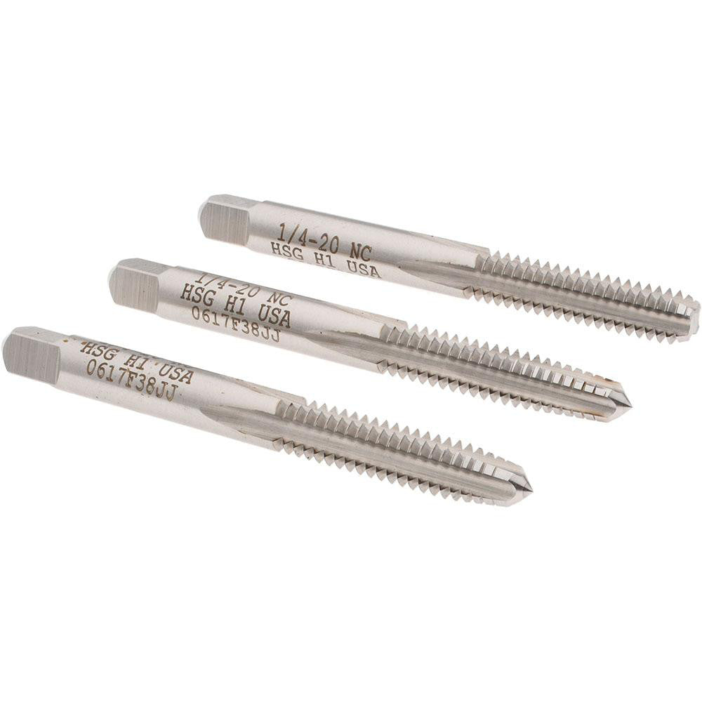 Hertel K008973AS Tap Set 1/4-20 UNC, 4 Flute, High Speed Steel, Bright Finish
