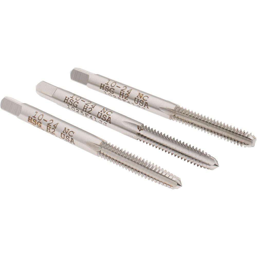 Hertel 008970AS Tap Set #10-24 UNC, 4 Flute, High Speed Steel, Bright Finish