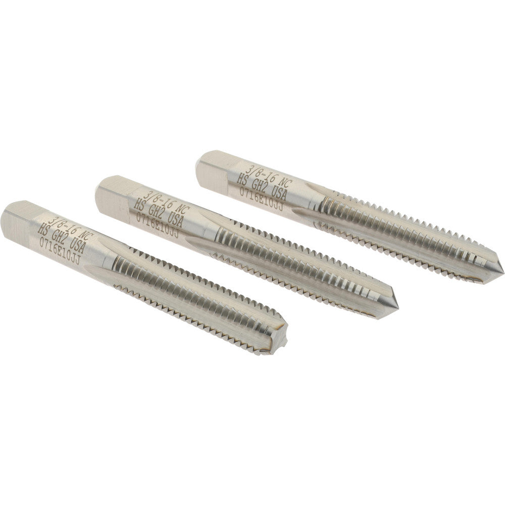 Hertel K008985AS Tap Set 3/8-16 UNC, 4 Flute, High Speed Steel, Bright Finish