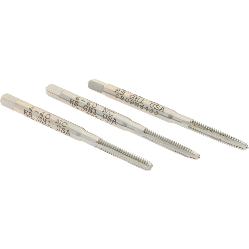Hertel K008964AS Tap Set #4-40 UNC, 3 Flute, High Speed Steel, Bright Finish