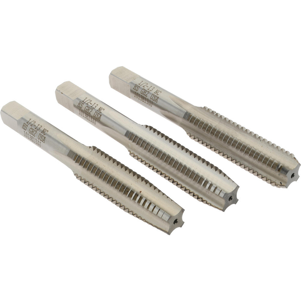 Hertel K008989AS Tap Set 1/2-13 UNC, 4 Flute, High Speed Steel, Bright Finish