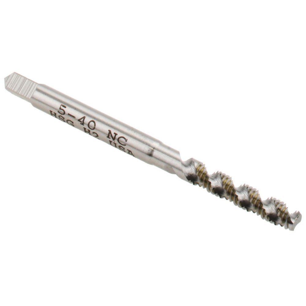 Hertel 008128AS Spiral Flute Tap #5-40, UNC, 2 Flute, Bottoming Chamfer, 2B/3B Class of Fit, High-Speed Steel, Bright/Uncoated Finish