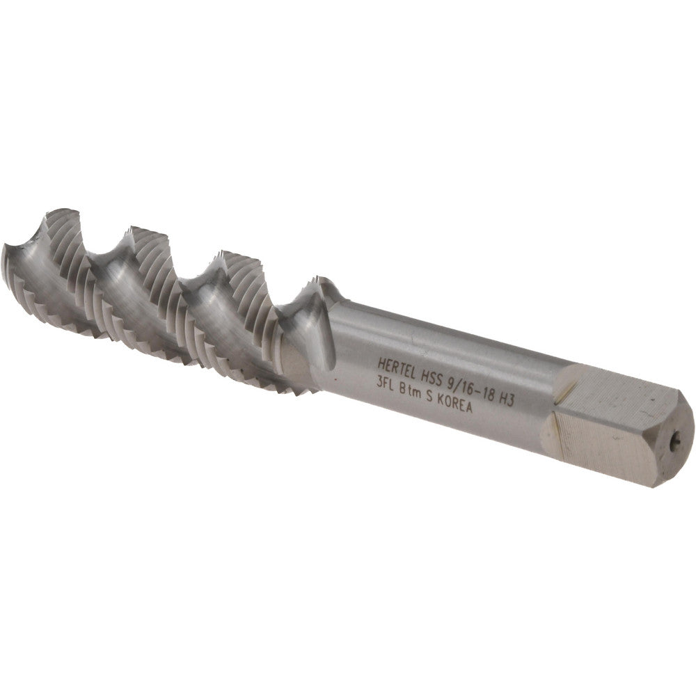 Hertel K012538AS Spiral Flute Tap 9/16-18, UNF, 3 Flute, Bottoming Chamfer, High-Speed Steel, Bright/Uncoated Finish