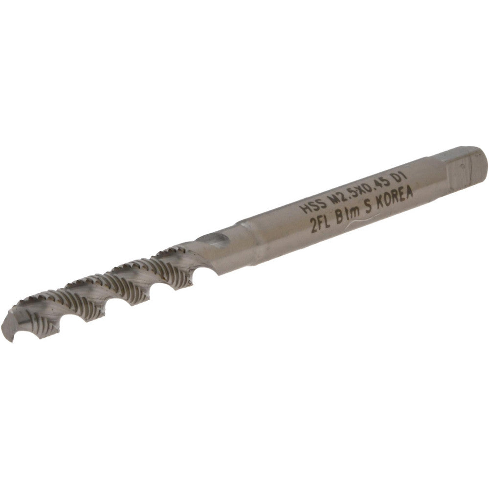 Hertel K007351AS M2.5x0.45 Metric Coarse/EGM, 2 Flute, 52&deg Helix, Bottoming Chamfer, Bright Finish, High Speed Steel Spiral Flute STI Tap