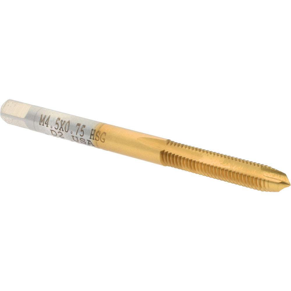 Hertel 020139AS25 Spiral Point Tap M4.5x0.75 Metric Coarse, 2 Flutes, Plug Chamfer, HSS, TiN Coated