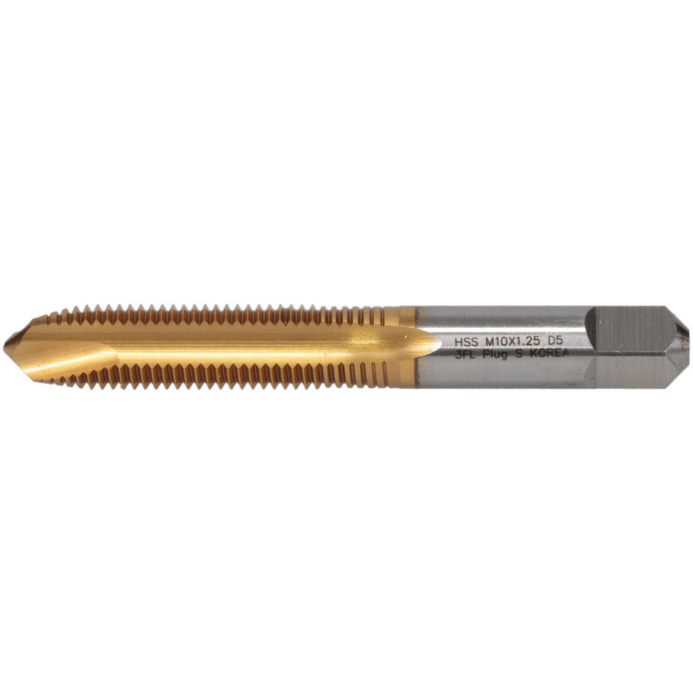 Hertel K027763AS25 Spiral Point Tap M10x1.25 Metric Fine, 3 Flutes, Plug Chamfer, HSS, TiN Coated