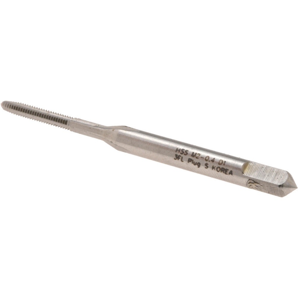 Hertel K020041AS Straight Flute Tap M2x0.4 Metric Coarse, 3 Flute, Plug Chamfer, High-Speed Steel, Bright/Uncoated Finish
