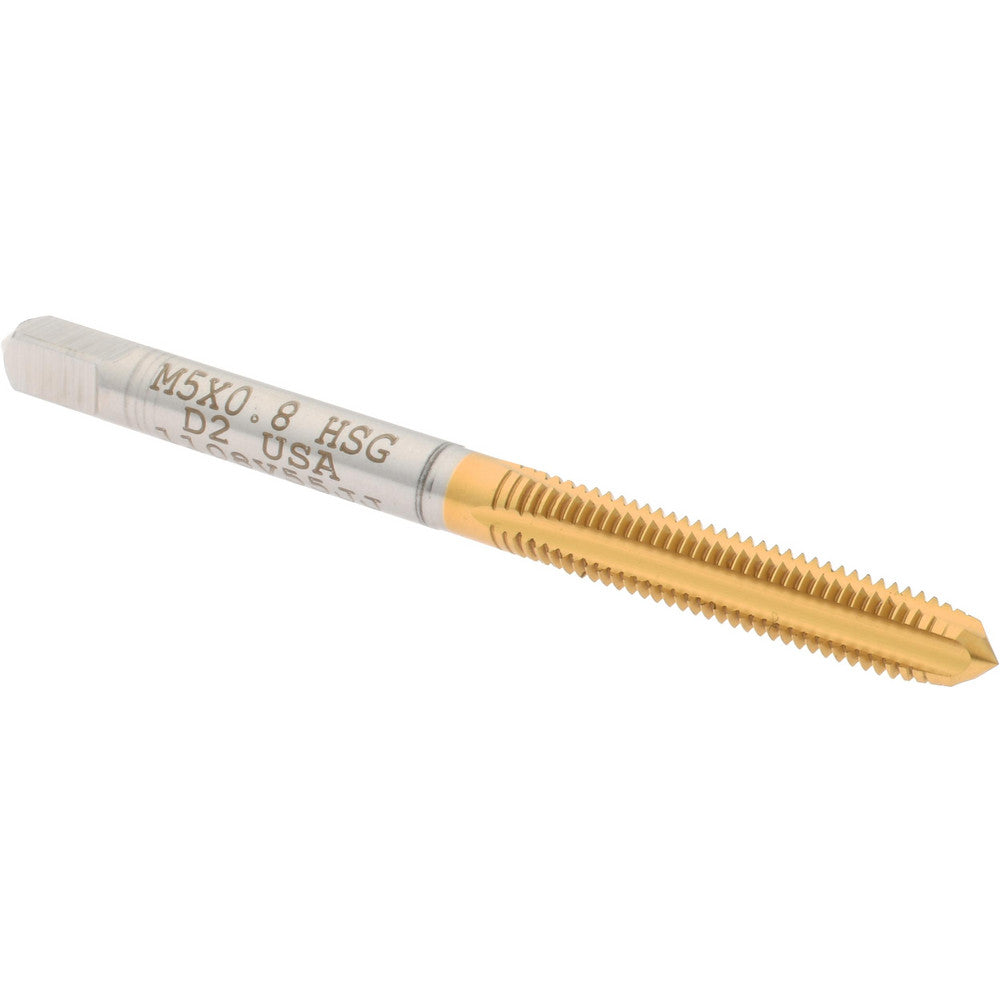 Hertel K020153AS25 Straight Flute Tap M5x0.8 Metric Coarse, 4 Flute, Plug Chamfer, High-Speed Steel, Titanium Nitride Finish