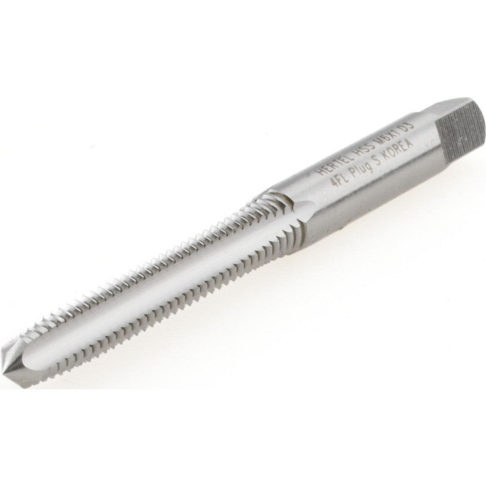 Hertel K020169AS Straight Flute Tap M6x1 Metric Coarse, 4 Flute, Plug Chamfer, High-Speed Steel, Bright/Uncoated Finish