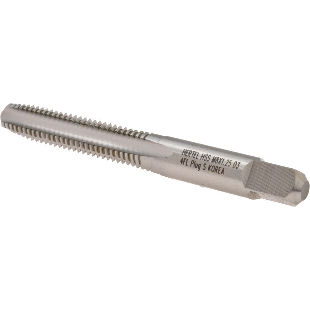 Hertel K020217AS Straight Flute Tap M8x1.25 Metric Coarse, 4 Flute, Plug Chamfer, High-Speed Steel, Bright/Uncoated Finish