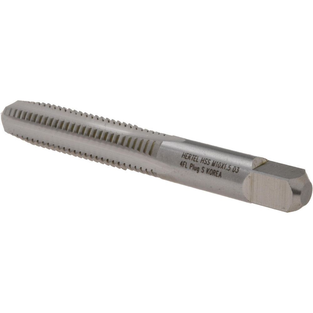 Hertel K020249AS Straight Flute Tap M10x1.5 Metric Coarse, 4 Flute, Plug Chamfer, High-Speed Steel, Bright/Uncoated Finish
