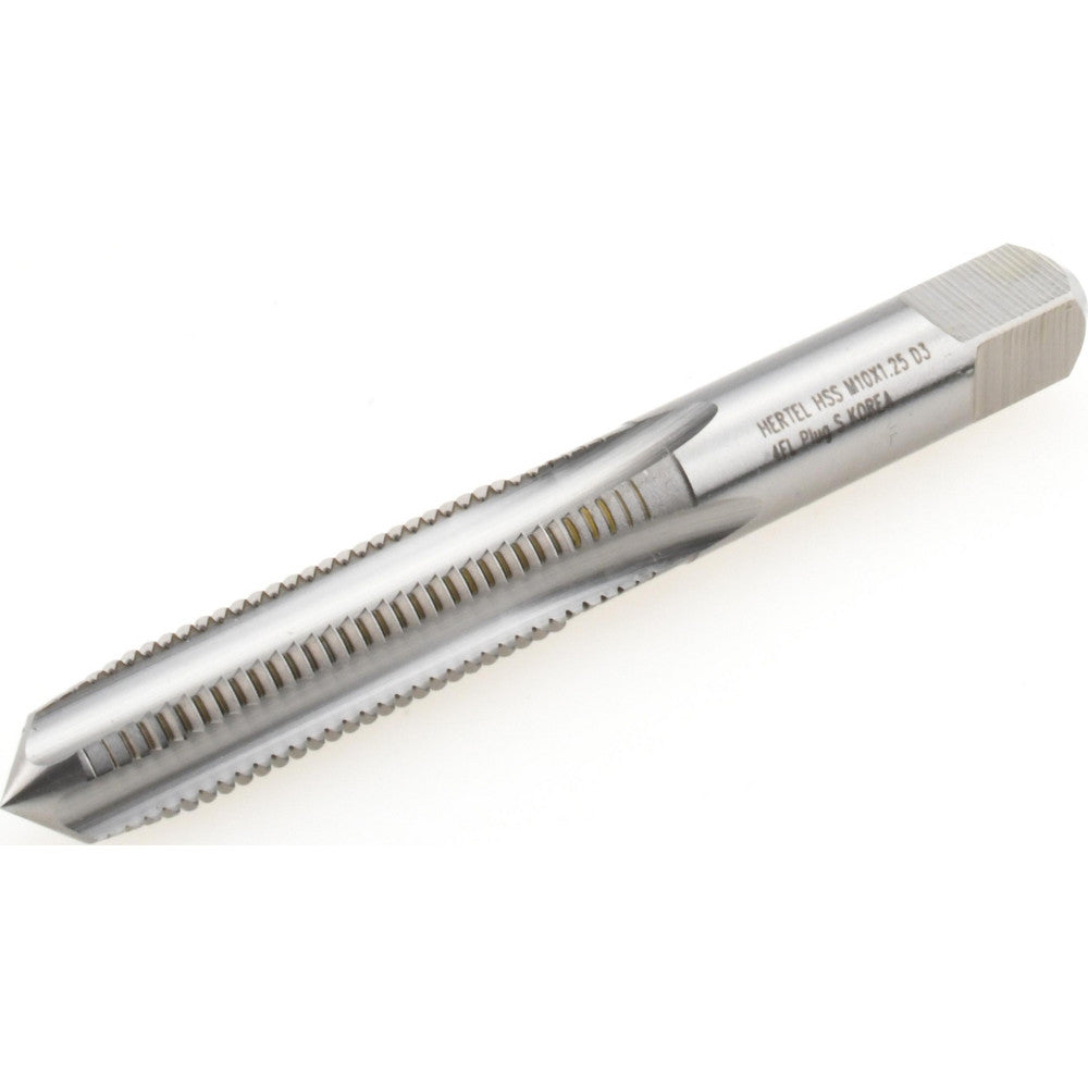 Hertel K020265AS Straight Flute Tap M10x1.25 Metric Fine, 4 Flute, Plug Chamfer, High-Speed Steel, Bright/Uncoated Finish
