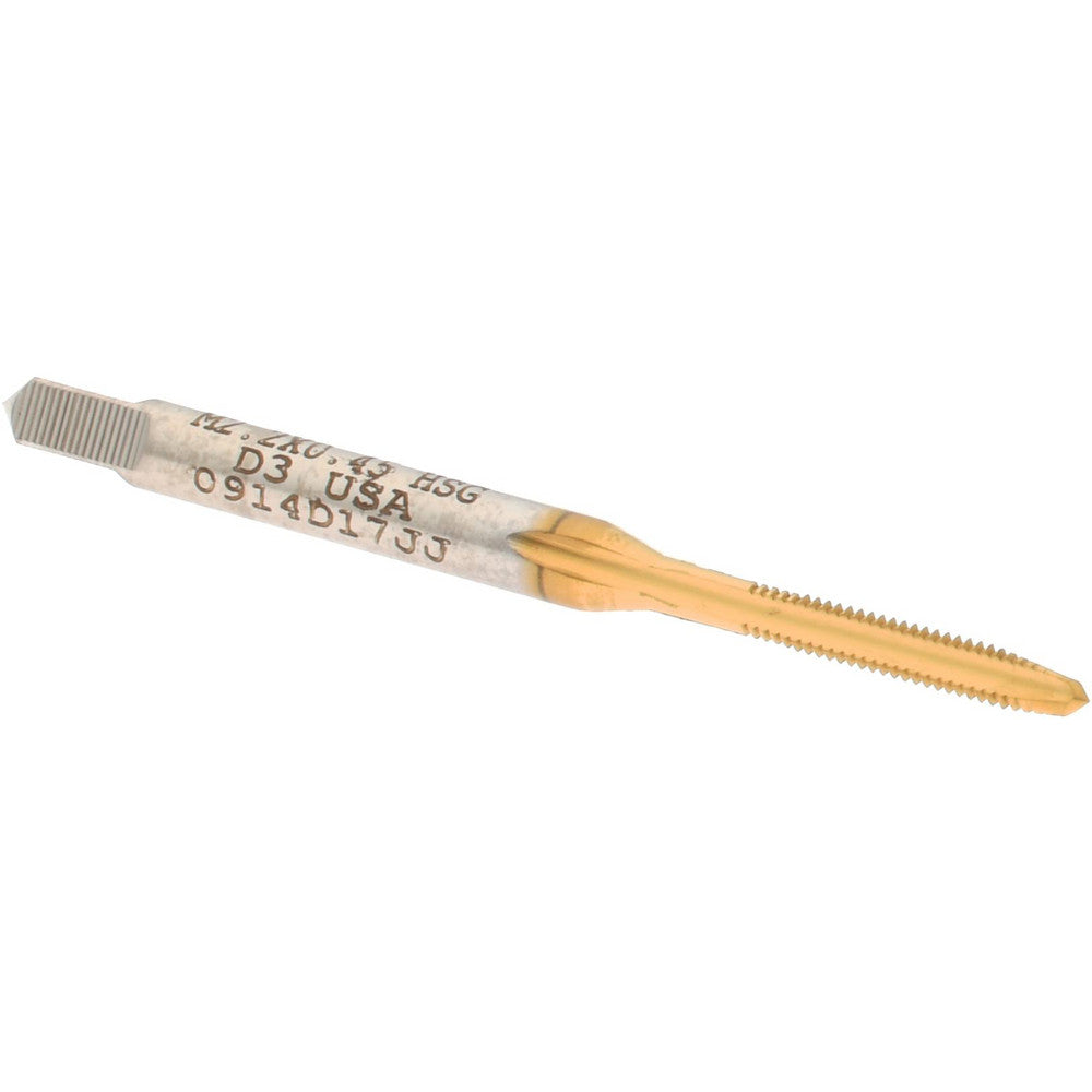 Hertel 027713AS25 Straight Flute Tap M2.2x0.45 Metric Coarse, 3 Flute, Plug Chamfer, High-Speed Steel, Titanium Nitride Finish