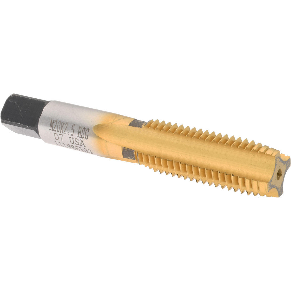 Hertel K027796AS25 Straight Flute Tap M20x2.5 Metric Coarse, 4 Flute, Plug Chamfer, 6H Class of Fit, High-Speed Steel, Titanium Nitride Finish