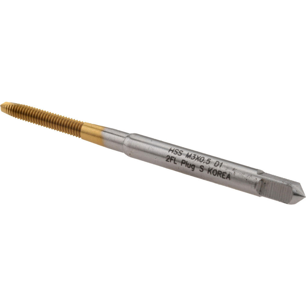 Hertel K020091AS25 Spiral Point Tap M3x0.5 Metric Coarse, 2 Flutes, Plug Chamfer, HSS, TiN Coated
