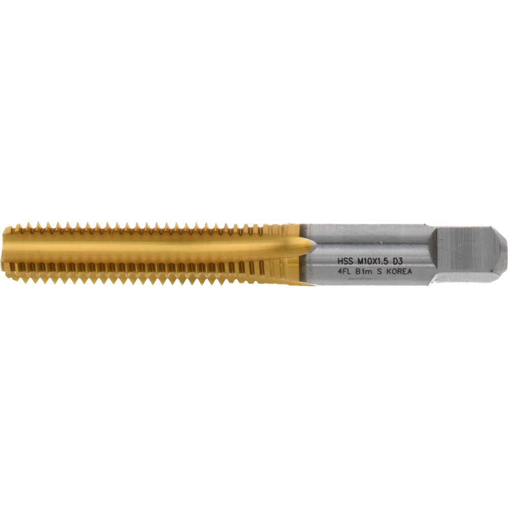 Hertel K020250AS25 Straight Flute Tap M10x1.5 Metric Coarse, 4 Flute, Bottoming Chamfer, High-Speed Steel, Titanium Nitride Finish