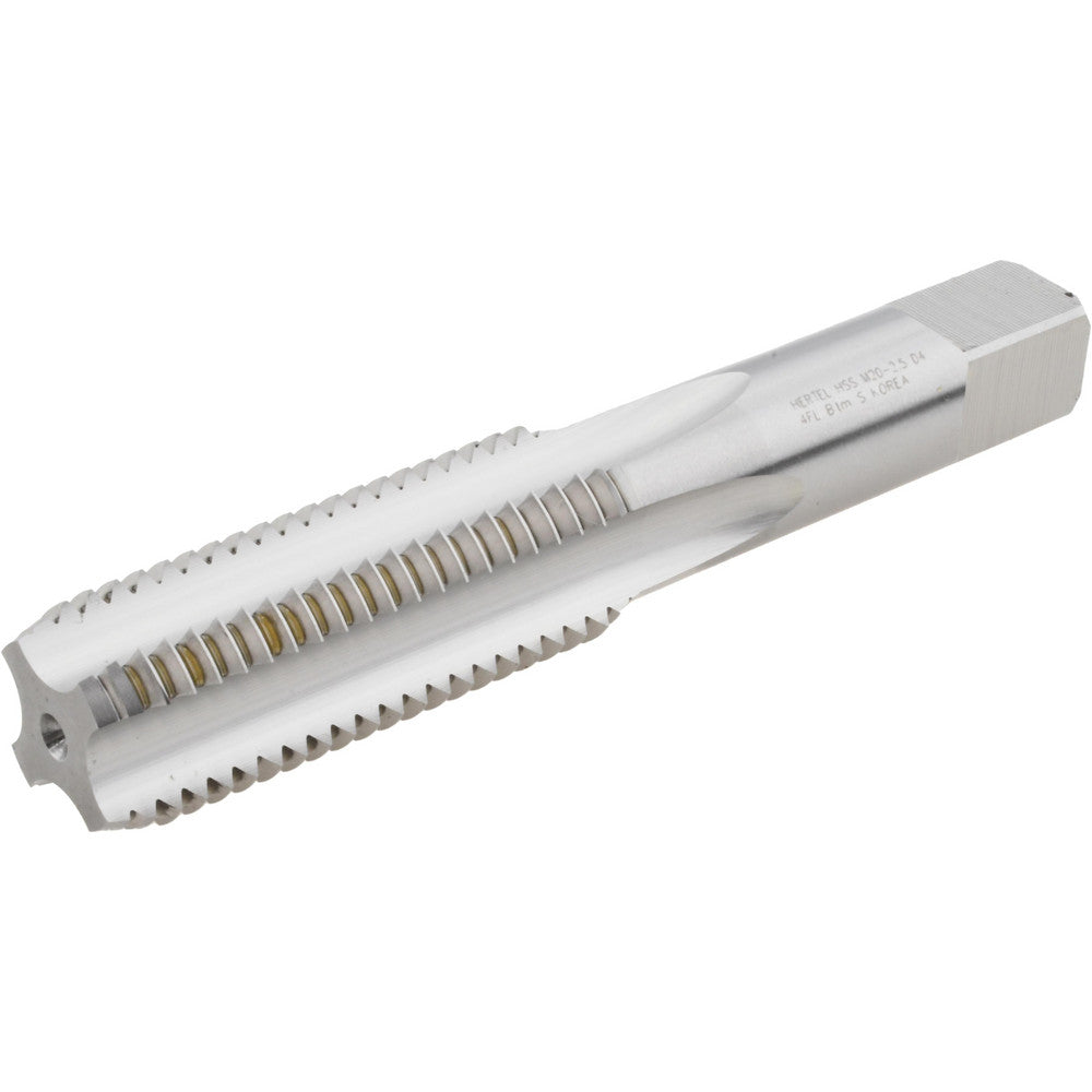 Hertel K020413AS Straight Flute Tap M20x2.5 Metric Coarse, 4 Flute, Bottoming Chamfer, High-Speed Steel, Bright/Uncoated Finish